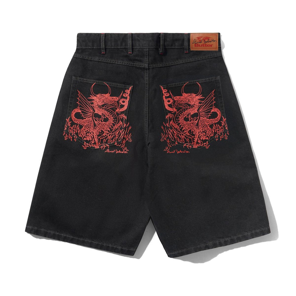 Butter Goods Dragon Denim Shorts, Black